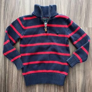 Polo Ralph Lauren Boys' 1/4 Zip Pullover Sweater Navy Red Stripes size 7